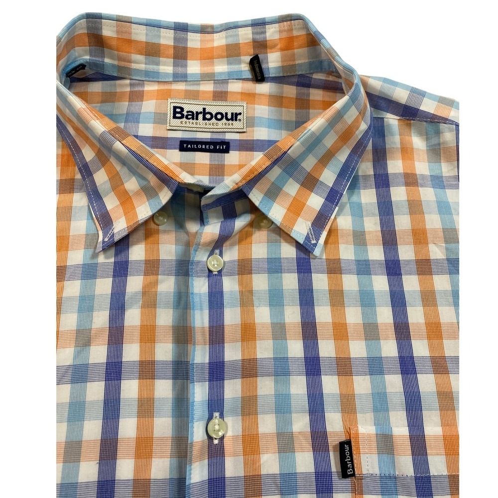 Barbour Mens Plaid Tailored Fit Short Sleeve Button Down Shirt XXL